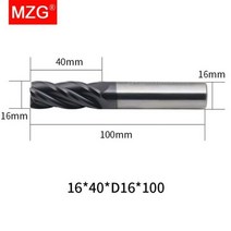 산업용 MZG-4 플루트 HRC45 CNC 4 6 8 10 12 mm 선반 가공 탄소강 공구 커터 플랫 스퀘어 카바이드 엔드밀, 16mmxD16x100L-4F45C