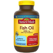 124505 Nature Made 어유 1000 mg 250 Softgels 값 크기 심장 건강을 위한 어유 오메가 3 보충제, 250 카운트(1팩)