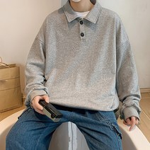 모노포스 드랍숄더 투 버튼 카라 맨투맨 MT749