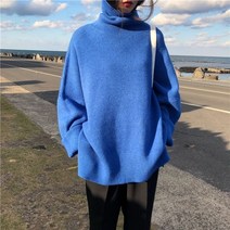 터틀넥 칼라 스웨터 여성 봄 가을 솔리드 풀오버 빅사이즈 기본 블랙 블루 화이트 점퍼 femme
