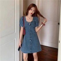 여성 데님 원피스 미니 반팔 빈티지 심플 봄 여름 가을 여자 청 드레스 woman denim dress JX1854