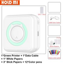핸드폰사진인화기 휴대용포토프린터 미니포토프린터 Printer Portable Mini Wirelessly BT Connect 200dpi, 02 Green 3stick 12pen