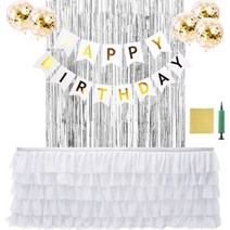 오픈런 생일파티 테이블스커트 풍선 가랜드 올인원 세트, M, 캉캉화이트