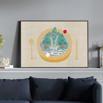 [그림닷컴] 일월오봉기 여름 김은주 작가 한국민화 그림액자, 85x57cm, (원목)띠움베이지