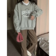 2color 여자FW 귀여운 오버핏 브이넥 기모맨투맨 티셔츠 블랙 멜란지