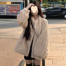 캐주얼룩 가을 겨울 양컬 스웨이드 코트 여성 모방 모피 루즈핏 오버핏 벌룬 롱 슬리브 후리스