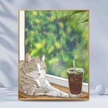 러블리 따뜻한 오후의 햇살과 고양이 카툰 일러스트 보석십자수 DIY 만들기 세트 집콕취미 핸드메이드 선물 집안 인테리어 다이아몬드 그림 액자 없음 20종, GB1105