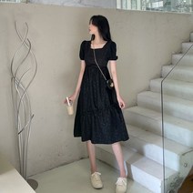 실제 가격 한국 프랑스 스퀘어 칼라 버블 슬리브 드레스 블랙 자카드 스커트 기질 슬림 드레스-로코코 학술 스타일 37023 #42.00 위안-광저우 도매 공급-검색 그물