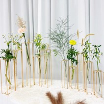 골드 철제 이케바나 화병 시험관 꽃병 유리화병, 2구원형골드화병