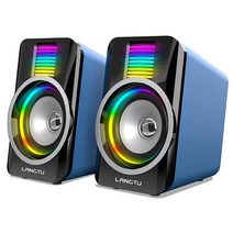 LANGTU 컴퓨터 스피커 RGB 조명 게이밍 스피커 채널 2.0 USB 전원 스피커 3D 스테레오 3.5MM 오디오 잭 PC 노트북 태블릿 스마트폰용 쉬운 볼륨 컨트롤 (
