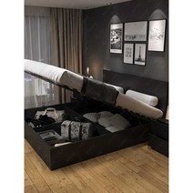 모던 대용량 수납 리프트업 침대 공간 그레이 공간, 블랙 침대 1000mmx1900mm