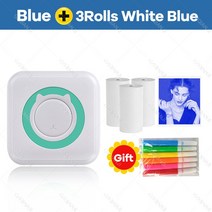 라벨기 휴대용 블루투스 미니 휴대용 감열식 프린터 용지 롤 57mm 포켓 사진 메모 목록 라벨 스티커, 18 BL add 3Blue Effect