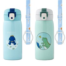 코코메이트 원터치 보온보냉 공룡 텀블러(350ml) 스트랩세트, 블루+민트