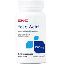 GNC 엽산 1000mcg 칼슘 65mg 100베지정 x 1통 Folic Acid, 100정