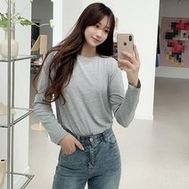 티데일리 헤리 라운드 소프트 긴팔티 여성용 스판 무지 심플 긴팔 티셔츠