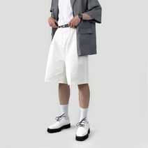 지금JIIGEUM 남자 투턱 버뮤다 와이드 코튼 하프 팬츠 백 벌룬 반바지 6부 7부 여름 배정남 바지