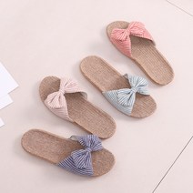 라탄 거실화 리본 슬리퍼 사무실 발편한 푹신한 실내화, 베이지