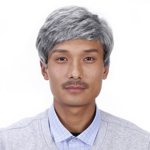 회색머리가발 할아버지 중년 남성 단발 젊은 할아버지 노인 공연 분장가발, 1개, 퓨어 블랙