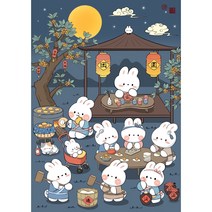 추석 재회 풍요 래빗 diy그림색칠하기 계묘년 토끼의 해 행운 부귀 건강 기원 보름달 만월축제 잔치 준비중 풍수 일러스트그리기 피포페인팅 집콕취미 액자프레임포함[티레오], 그리기 선택6번-토끼모임, 액자프레임포함(40*50cm)