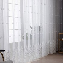 암막커튼 방음천 우드셔터 embroidered floral white tulle for
