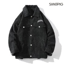 SMOPIG 남자 봄 코디 심플 솔리드 코듀로이 스몰 사각넥 영문 자수 재킷