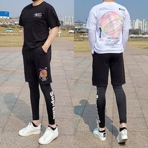 슈프림 M~5XL 빅사이즈 반팔 반바지 레깅스 트레이닝 세트 남성 트레이닝복 츄리닝 운동복