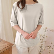 데일리앤 로엘리 보트넥 5부 레이온 무지 티셔츠