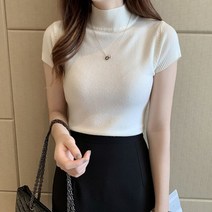 하이넥블라우스 셔츠 탑 여름 반팔 터틀 니트 탑스