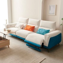 사사가구 이지클린 프라임 4인 양방향 전동 USB 리클라이너 임팔라 원단 방수패브릭 소파, 아이보리블루