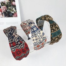 에스닉 오리엔탈 페이즐 패턴 꼬임 매듭 편안한 와이드 귀 안아픈 반다나 두건 면 헤어밴드 머리띠