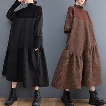 도니와 여성 나그란소매 소재믹스원피스 예쁜원피스