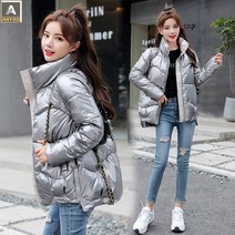 ANYOU 면 패딩 여 쇼트 겨울 루즈핏 패딩 워싱 프리 에나멜 하이넥 코트 숏패딩