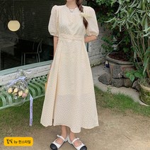 우리봄빛 퍼프 도트 롱 로맨틱 원피스 64010