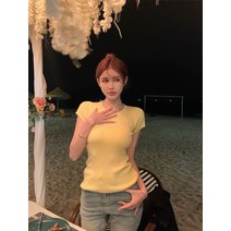 켄차나_니트티셔츠여여름슬림라운드항아리반팔레깅스