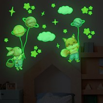 야광스티커 아이방 꾸미기 벽지 천장 인테리어 포인트 시트지 환타스틱스 인어공주 요정 무지개 유니콘 우주여행 행성, 11 토끼와여우