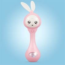 아기 음악 깜박이는 딸랑이 토끼 장난감 치발기 핸드 벨 모바일 유아 눈물 신생아 조기 교육 장난감, 1.Pink