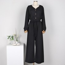 퍼니걸스 6077 데일리 브이넥 지지미 와이드 점프수트 여성의류