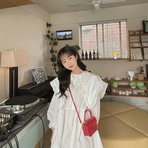 프릴 러플 카라 베이비돌 아방 플레어 미니 원피스