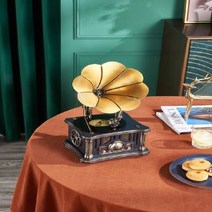 턴테이블 LP 레코드 파라마운트 축음기 1906c 레코드 플레이어 구리 도금 경적 블루투스/USB/FM/TF/원격 제어 기능 포함, dark blue