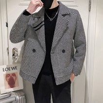 남자 체크 모직 재킷 코트 겨울 남성 의류 정장 칼라 쇼트 모직 코트
