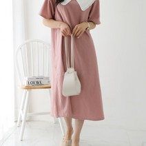 여자 여름 린넨 레이스 왕 카라넥 일자 롱 원피스