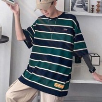 QTP892432ETC 남자 반팔 티셔츠 줄무늬 오버핏 캐주얼 여름 옷