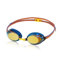 스피도 SPEEDO 남녀공용 성인 수경 미러 뱅퀴셔 2.0, Bright Cobalt/Amber/Gold