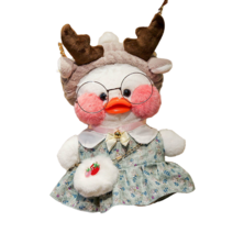 PKTOYS DIY 큐티 오리인형 크로스백 뽀글이 토이 캐릭터 빵빵덕 오리 인형 숄더백 크리스마스 명절 선물, 어깨 가방 갈색 뿔 헤어 벨트 녹색 스커트 딸기, 파우더 오리 어깨 가방