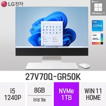 LG 일체형PC 27V70Q-GR50K 윈도우11 27인치 인텔 12세대 사무용 인강용 재택근무용 일체형PC, 1TB, 8GB, Win11 Home