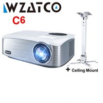 캠핑용 가정용 미니 빔 프로젝터 WZATCO C6. 풀 HD LED 비디오 영화 홈 시어터 시네마 비머 300 인치 스크린 1920x1080P, CHINA_C6 white bracket