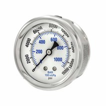 PRO-EDGE INDUSTRIAL PNEUMATICS AND CONTROLS 액체 충전 센터 백 마운트 압력 게이지 6 4cm(2 5인치) 다이얼 0-15000 PSI 0 6cm, 1