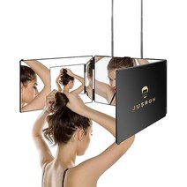 JUSRON 셀프 헤어 커팅을 위한 3방향 거울 360 3단 이발소 머리 뒷면을 볼 수 있는 3면 메이크업 컬러링 브레이딩에 사용