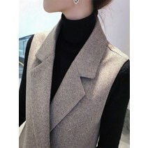 밍크 조끼 후드베스트 양털 여성 긴 능직 모직 인과 느슨한 민소매 코트