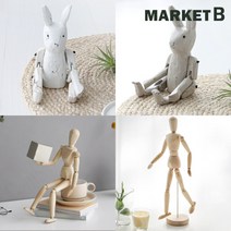 마켓비 토끼 목각 관절인형 꼭두각시 구관 구체관절 인형 / 이케아 인테리어 거실 장식품 소품 장식 마리오네트 15CM 나무 원목 조각품 조형물, 토끼_그레이